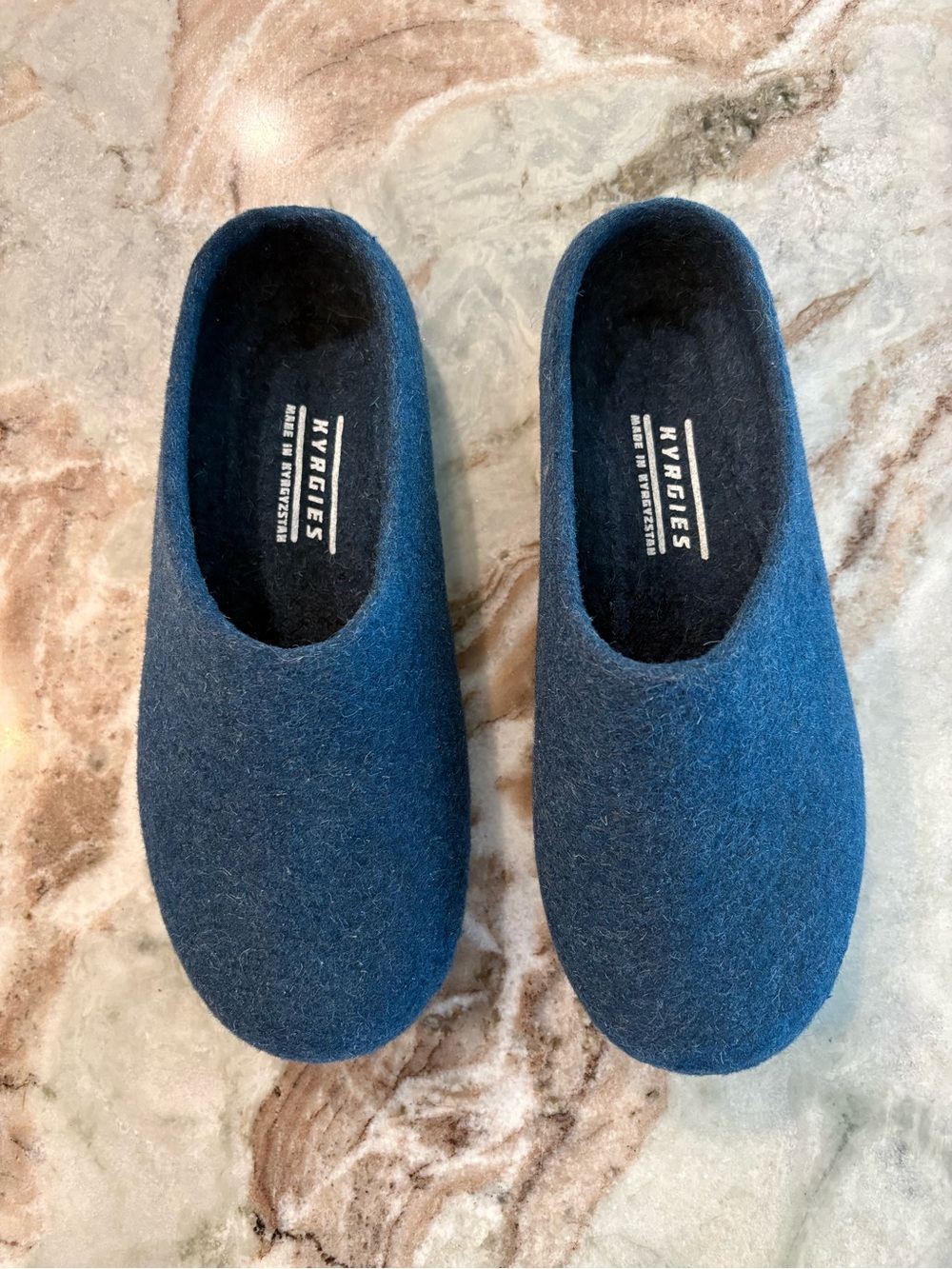 Kyrgies Classic Navy Wool Side Slipper Shows Womens Size 38 Handcrafted